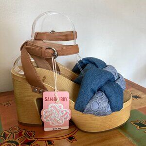 Sam & Libby Sandals Size 8 Cassandra‎ Puffy Platform Heels Blue NEW, Minor Scuff